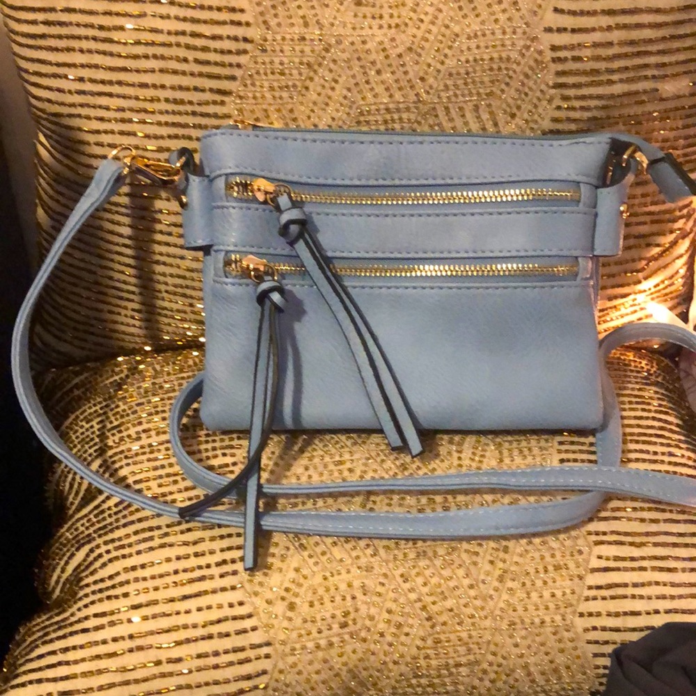 Light Blue Faux Leather Crossbody Purse